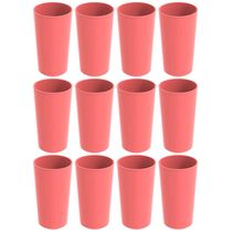 Conjunto 12 Copos Altos de Plástico 500ml Refeitório Escola Crippa Rosa Goiaba