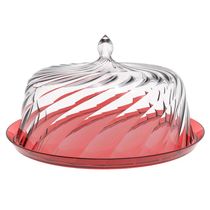 Kit 3 Boleiras com Cúpula 30cm Torta Doces Crippa Vermelho Transparente Padaria Hotel