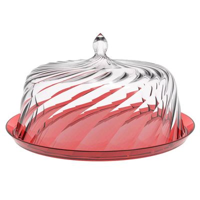 Kit 3 Boleiras com Cúpula 30cm Torta Doces Crippa Vermelho Transparente Padaria Hotel