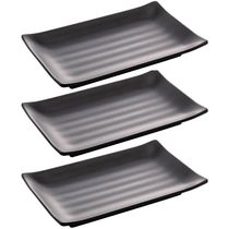 3 Travessas Melamina 17,5x11x2cm Prato Sushi Preto Lyor Tóquio Petiscos