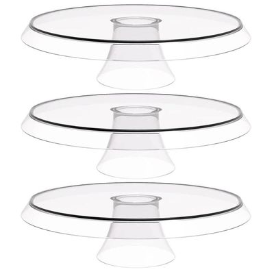 3 Bases Porta Bolos Tortas Doces 30cm com Pé Transparente Glassy Crippa