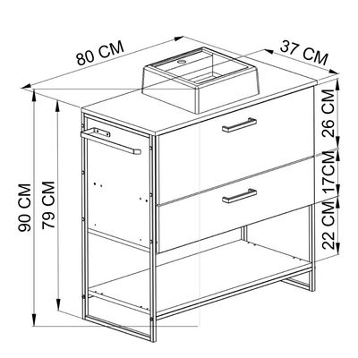 Gabinete Para Banheiro 80cm P1028 Mel Com cuba Ametista Branca
