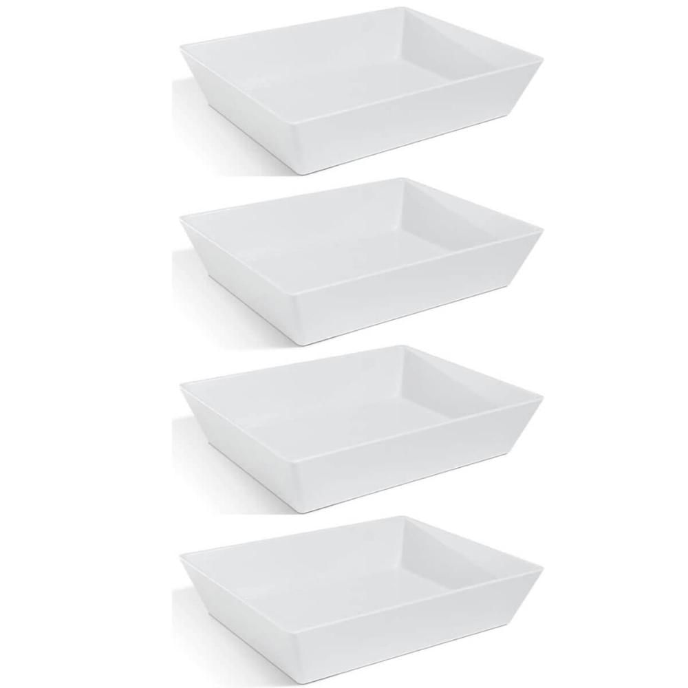 4 Travessas Retangular 3,5L Profissional Servir Buffet Melamina Branca Saladas Massas Haus Concept