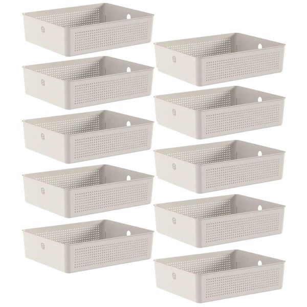 10 Caixas Organizadoras Multiuso Flow Bege 8,2L Ou Cestos Plásticos Closet Lavanderia