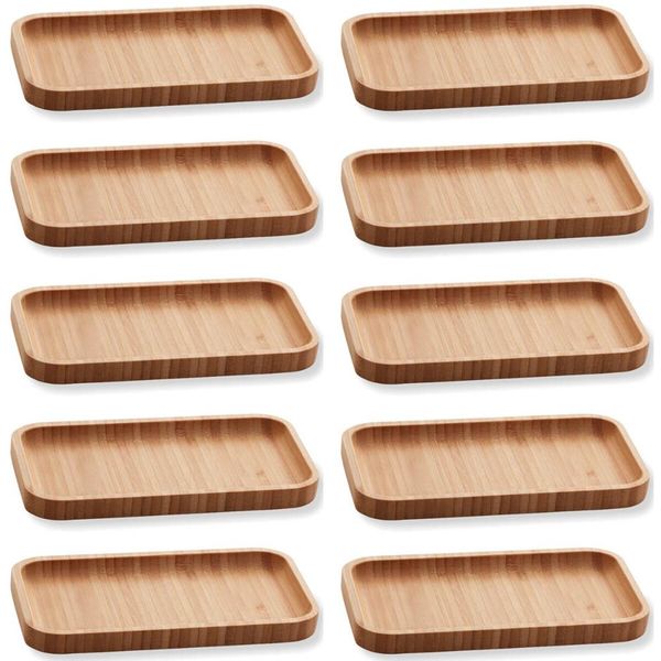 10 Bandejas Bambu Lyor Retangular Petisqueiras Multiuso Hire 20x10cm para Restaurante