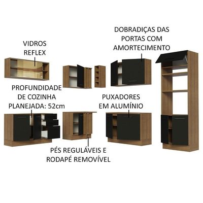Cozinha Completa 459001 Com Armário E Balcão Rustic/Preto