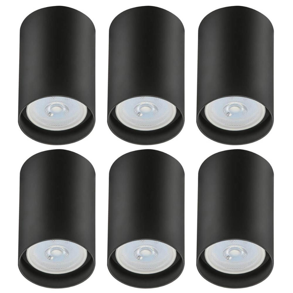Kit 6 Spots de Sobrepor Zoom Pretos Luminária de Teto Redonda 8x12,5cm Bivolt 1 Lâmpada PAR20