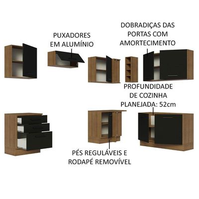 Cozinha Completa 399002 Com Armário E Balcão Rustic/Preto