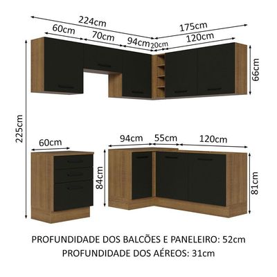 Cozinha Completa 399002 Com Armário E Balcão Rustic/Preto