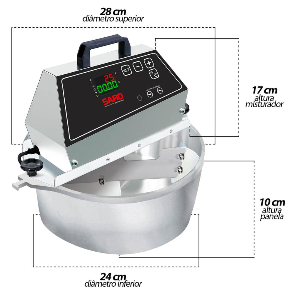 Misturador Elétrico Automático Digital para Doces e Salgados 4 Litros Bivolt Inox Saro