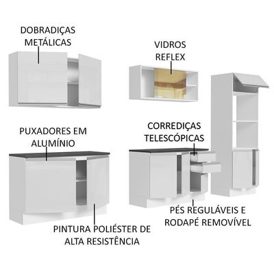 Cozinha Completa 310001 Com Armário E Balcão Branco Brilho