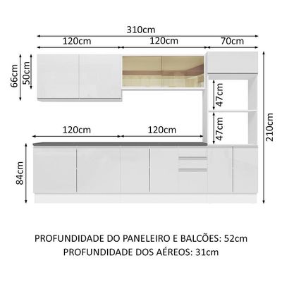Cozinha Completa 310001 Com Armário E Balcão Branco Brilho