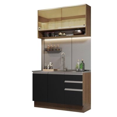 Cozinha Compacta 120002 Com Armário E Balcão Rustic/Preto