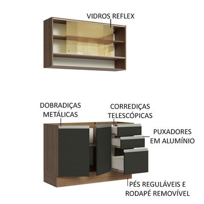 Cozinha Compacta 120002 Com Armário E Balcão Rustic/Preto