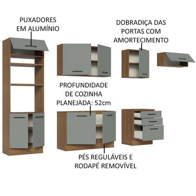Cozinha Completa 330001 Com Armário E Balcão Rustic/Cinza