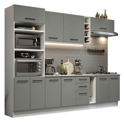 Cozinha Completa 290006 Com Armário E Balcão Branco/Cinza