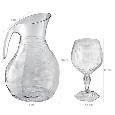 Kit Jarra 2,3L E 6 Taças 350ml Jogo De Refresco Tango Servir Água Suco UZ Transparente