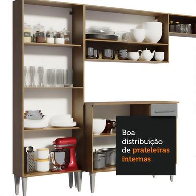 Cozinha Hit Com Armário, Balcão E Paneleiro Rustic/Cinza