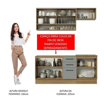 Cozinha Completa 180004 Com Armário E Balcão Rustic/Cinza
