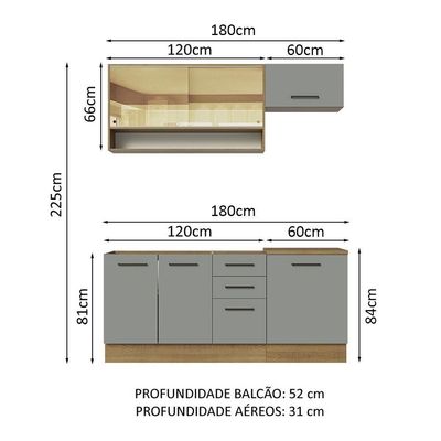 Cozinha Completa 180004 Com Armário E Balcão Rustic/Cinza