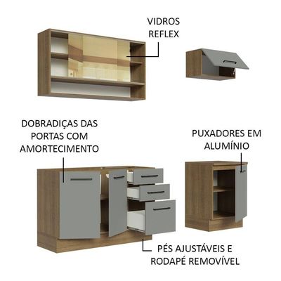 Cozinha Completa 180004 Com Armário E Balcão Rustic/Cinza