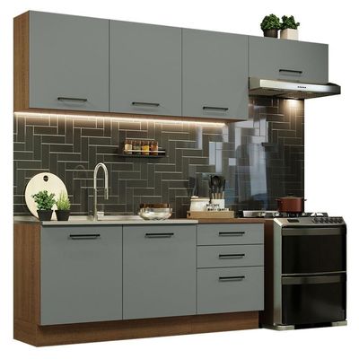 Cozinha Completa 260002 Com Armário E Balcão Rustic/Cinza