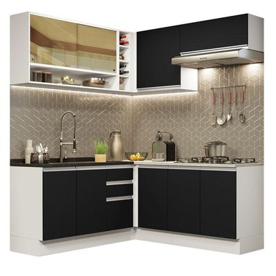 Cozinha Completa 349002 Com Armário E Balcão Branco/Preto
