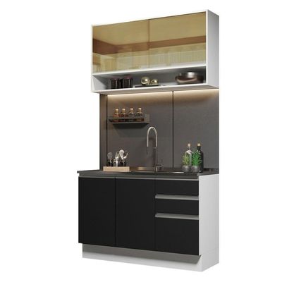 Cozinha Compacta 120002 Com Armário E Balcão Branco/Preto