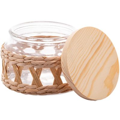 Pote Hermético de Vidro Tampa Madeira e Sisal 350ml Redondo Mantimentos Wolff