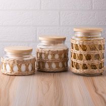 Pote Hermético de Vidro Tampa Madeira e Sisal 350ml Redondo Mantimentos Wolff