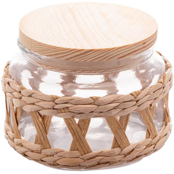 Pote Hermético de Vidro Tampa Madeira e Sisal 350ml Redondo Mantimentos Wolff
