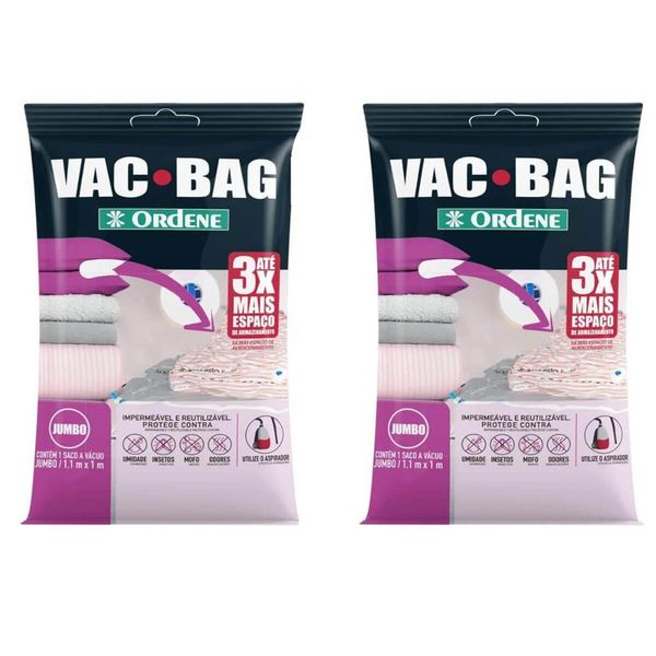 Kit 2 Vac Bag Jumbo Ordene 110x100cm Saco a Vácuo Plástico Edredom Casacos