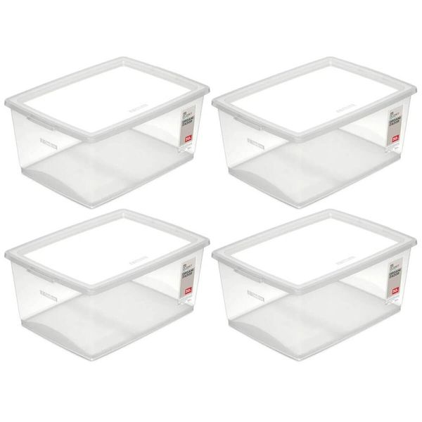 Kit 4 Caixas Organizadoras com Tampa Click 30L Empilháveis de Plástico Multiuso Ordene