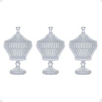 Kit 3 Potiches de Cristal Bomboniere com Pé 11,5x20cm Lyor Renaissance Decorativo