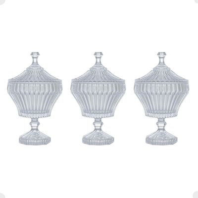 Kit 3 Potiches de Cristal Bomboniere com Pé 11,5x20cm Lyor Renaissance Decorativo