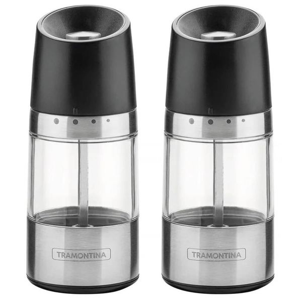 Kit 2 Moedores de Sal Pimenta Tramontina Realce Manual Temperos Especiarias Aço Inox Acrílico