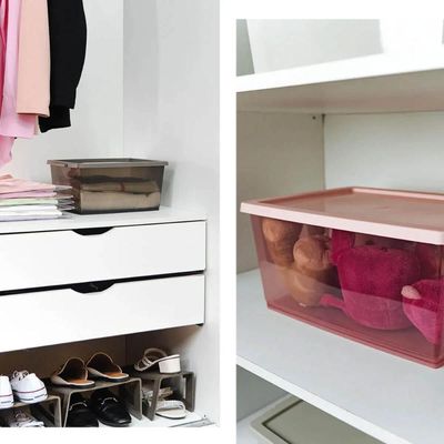 Kit 2 Caixas Organizadoras 7,5L Tampa Click Ordene Transparente Closet Lavanderia