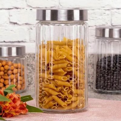 Kit 6 Potes de Vidro Porta Mantimentos 1,2L Tampa Inox Lyor Organizador de Condimentos