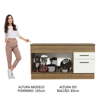 Balcão De Pia 150 Cm 2 Portas E 2 Gavetas Rustic/branco