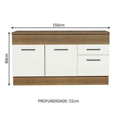 Balcão De Pia 150 Cm 2 Portas E 2 Gavetas Rustic/branco