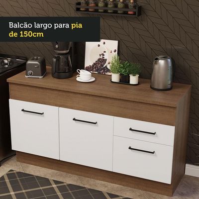 Balcão De Pia 150 Cm 2 Portas E 2 Gavetas Rustic/branco