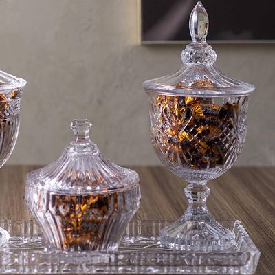 5 Bombonieres de Vidro Cristal Potiches Pedestal Lyor Dublin 400ml Baleiros Decorativos