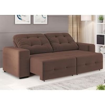 Sofá 4 Lugares Linoforte Bonno Retrátil e Reclinável com 230 cm de Largura e Revestido em Tecido Suede Marrom Chocolate