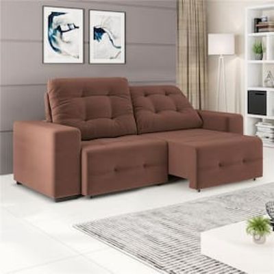 Sofá 4 Lugares Linoforte Bonno Retrátil e Reclinável com 230 cm de Largura e Revestido em Tecido Suede Marrom Chocolate