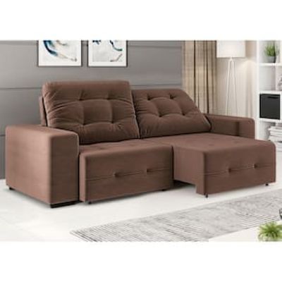 Sofá 4 Lugares Linoforte Bonno Retrátil e Reclinável com 230 cm de Largura e Revestido em Tecido Suede Marrom Chocolate