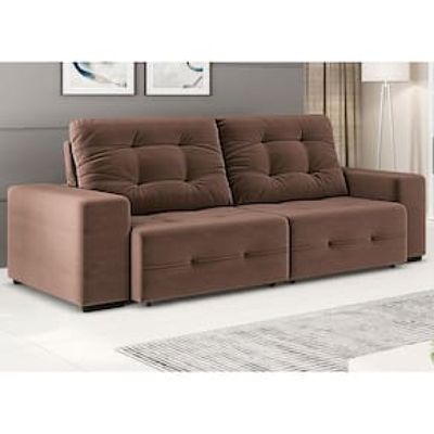Sofá 4 Lugares Linoforte Bonno Retrátil e Reclinável com 230 cm de Largura e Revestido em Tecido Suede Marrom Chocolate