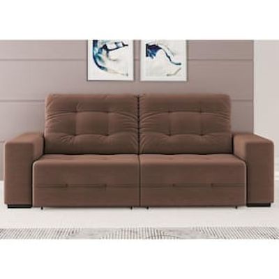 Sofá 4 Lugares Linoforte Bonno Retrátil e Reclinável com 230 cm de Largura e Revestido em Tecido Suede Marrom Chocolate