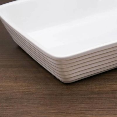 Kit 10 Travessas de Porcelana Lines para Restaurante Buffet Retangular Servir Branca