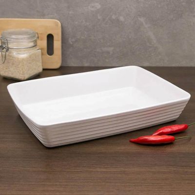 Kit 10 Travessas de Porcelana Lines para Restaurante Buffet Retangular Servir Branca