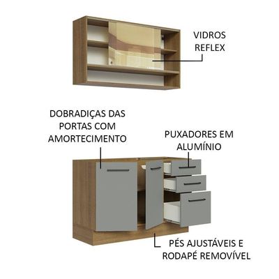 Cozinha Compacta 120002 Com Armário E Balcão Rustic/Cinza